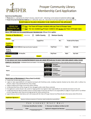 Prosper Community Library Membership Card Application