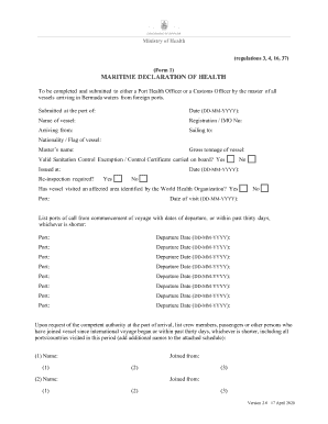 Form 1 - Maritime Declaration of Health form