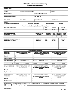 Evidence of Insurability Life &amp;amp; Disability Form