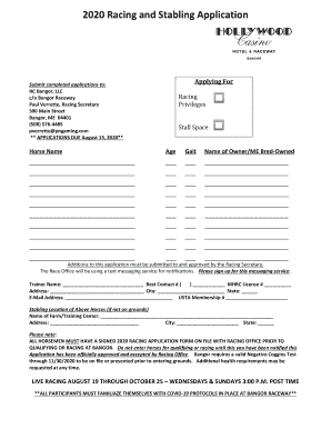Fillable Online 2020 Racing and Stabling Application Fax Email Print ...