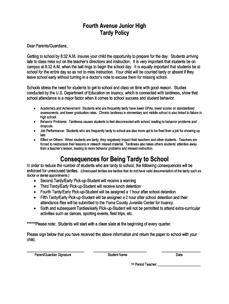 Fourth Avenue Junior High Calendar 