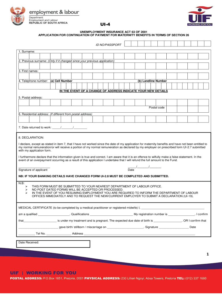 2019 2025 Form ZA UI 4 Fill Online Printable Fillable Blank PdfFiller