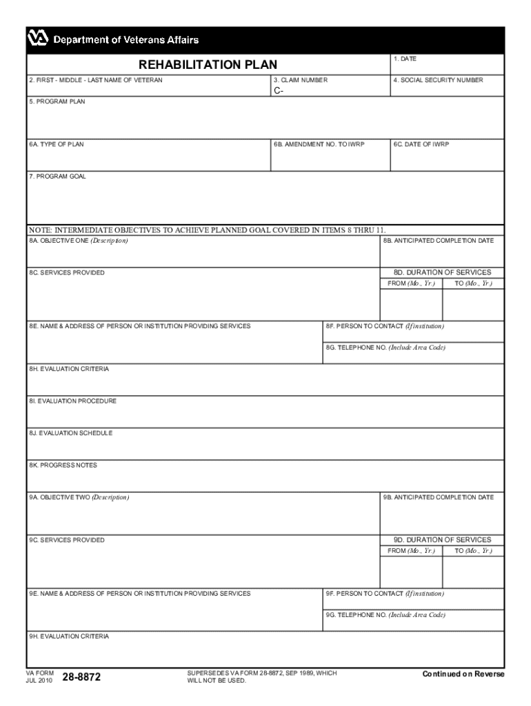28-8872 Rehabilitation Plan Preview on Page 1