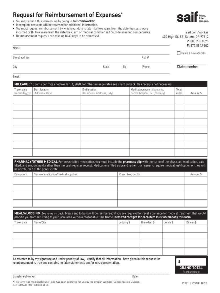 Request for Reimbursement of Expenses F3921 (Formerly F3056), English version Preview on Page 1