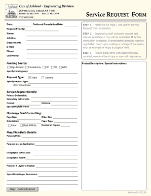 City of Ashland Engineering Service Request Form. Use this form for all service requests to the Engineering Department.