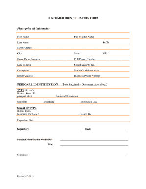CUSTOMER IDENTIFICATION FORM - The State Bank Group
