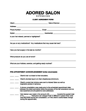 Adored salon hair extensions agreement form
