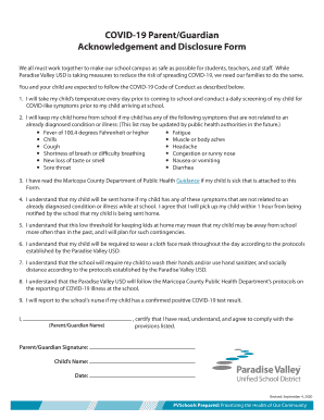 COVID-19 Parent/Guardian Acknowledgement and Disclosure Form