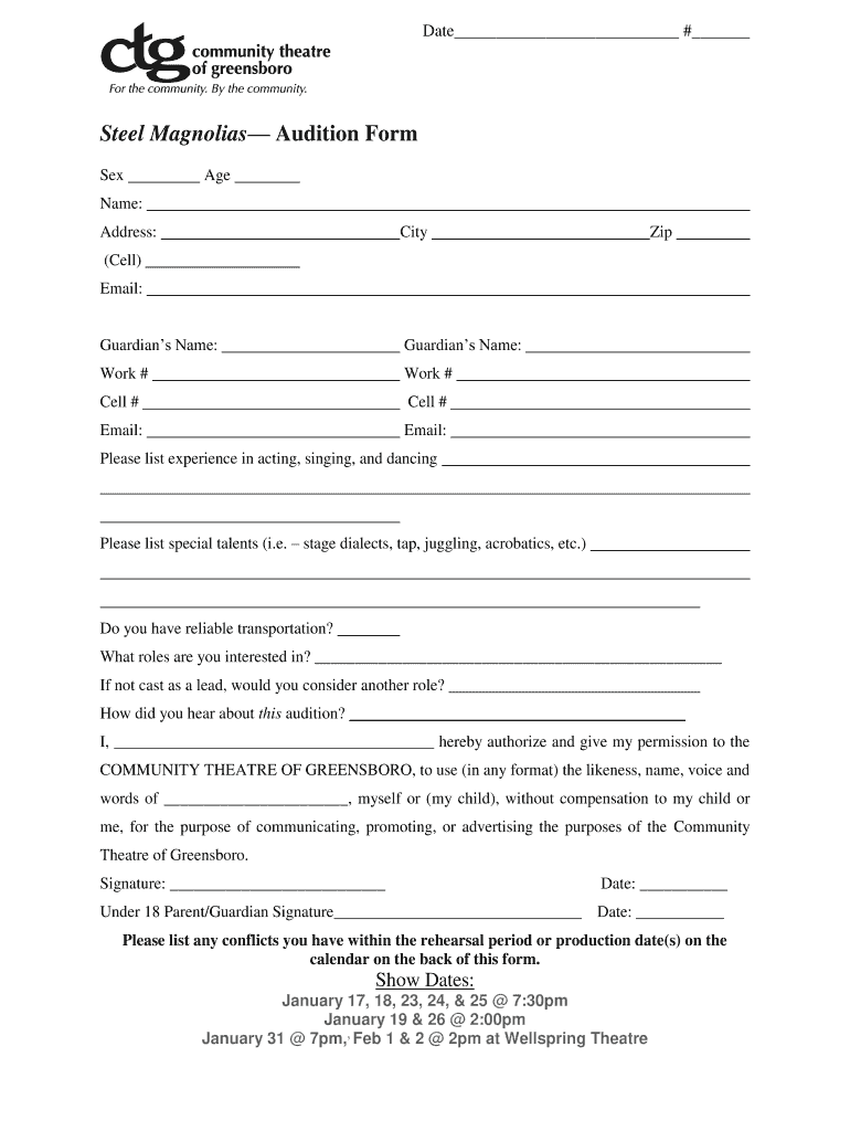 Fillable Online Choice Steel Magnolias Audition Form Fax Email Print