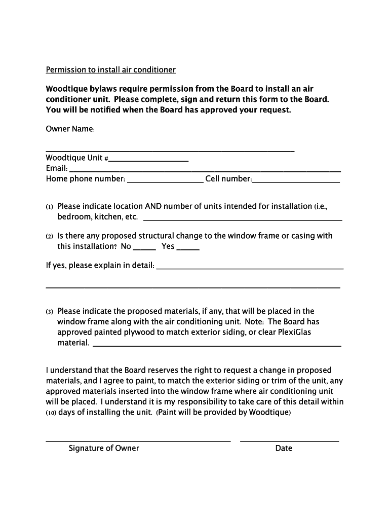 Fillable Online Air Conditioner Permission Form Fax Email Print pdfFiller
