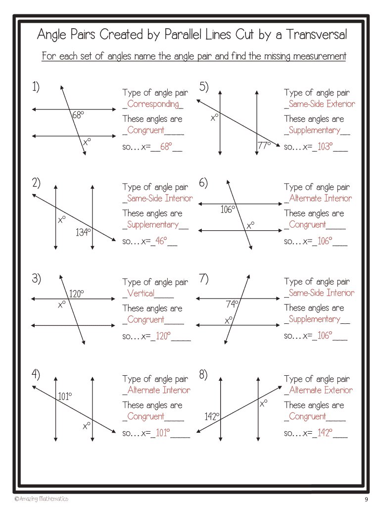 Parallel Angle Relationships Worksheet Answer Key - Fill and Sign Regarding Angle Pair Relationships Worksheet