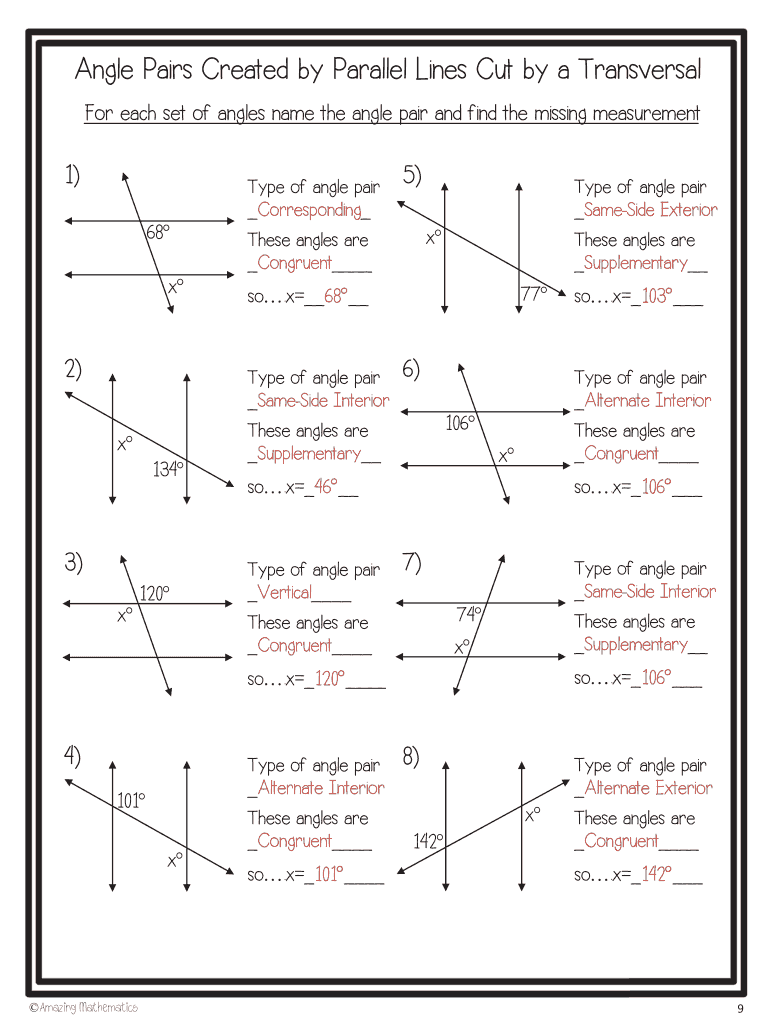 Angle Relationships Reference Sheet