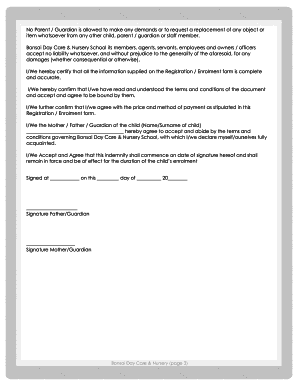 This is a Legal Document and forms the basis of a Contract between Bonsai Day Care & Nursery