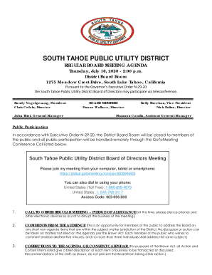 the South Tahoe Public Utility District Board of Directors may participate via teleconference