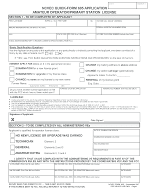 ncvec quick-form 605 application amateur operator ... - ARRL