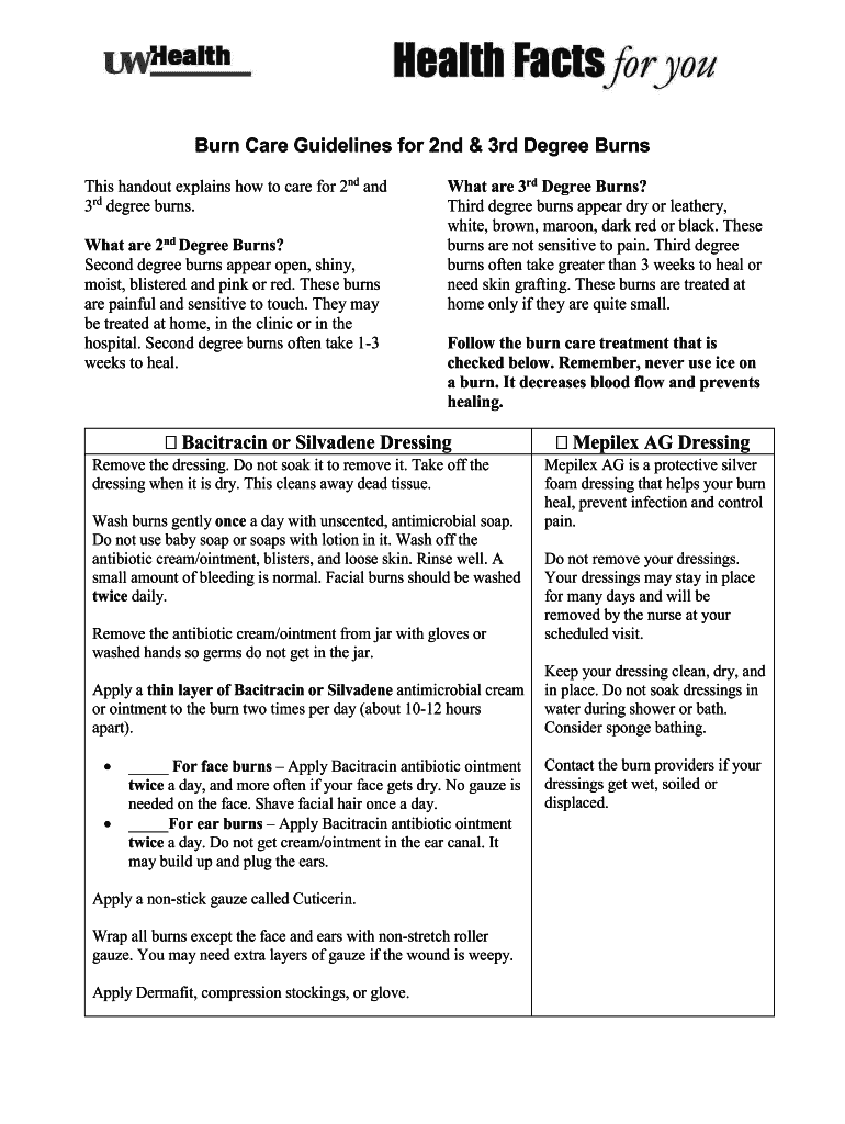 Fillable Online Second Degree Burn (Aftercare Instructions) What You Need Fax Email Print