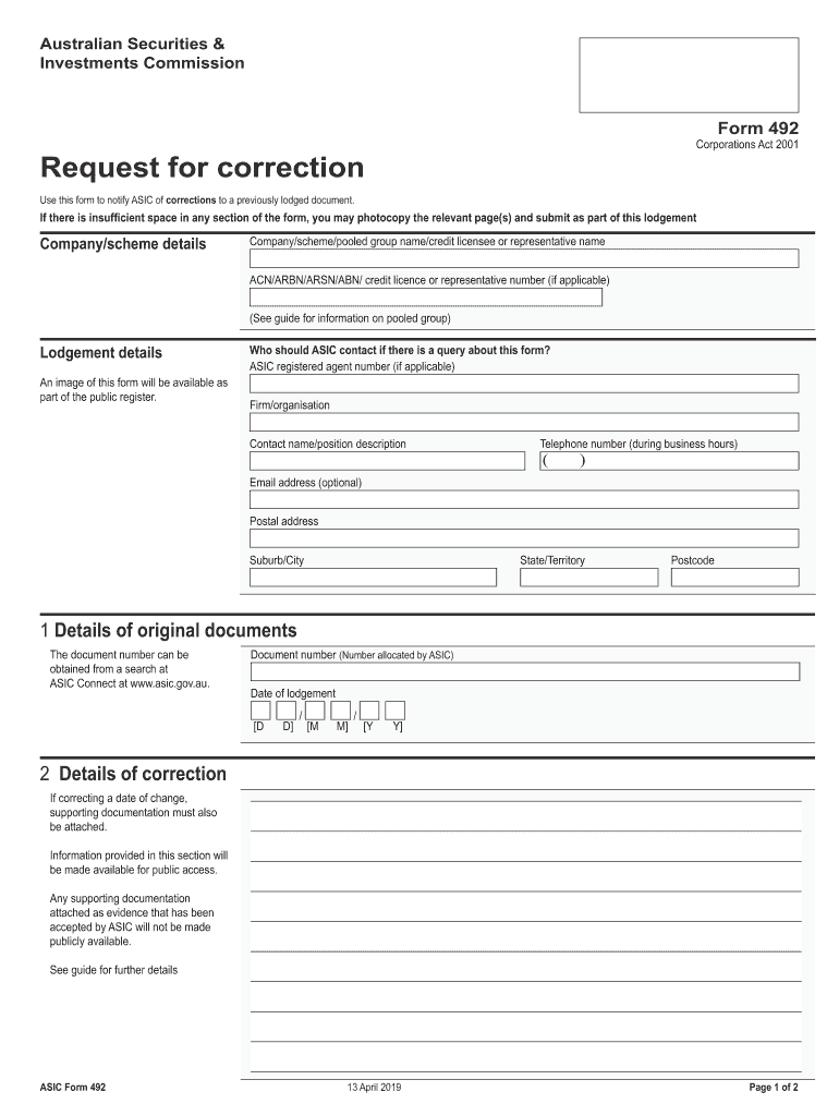 asic form 492 Preview on Page 1