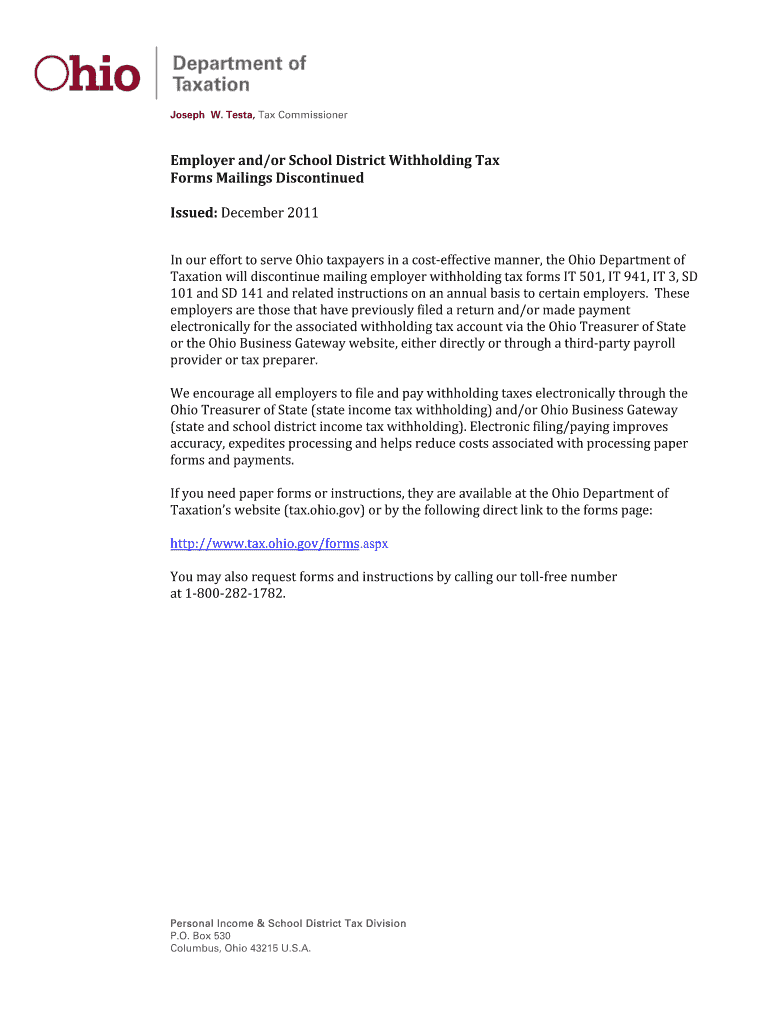 Fillable Online tax ohio Employer and/or School District Withholding