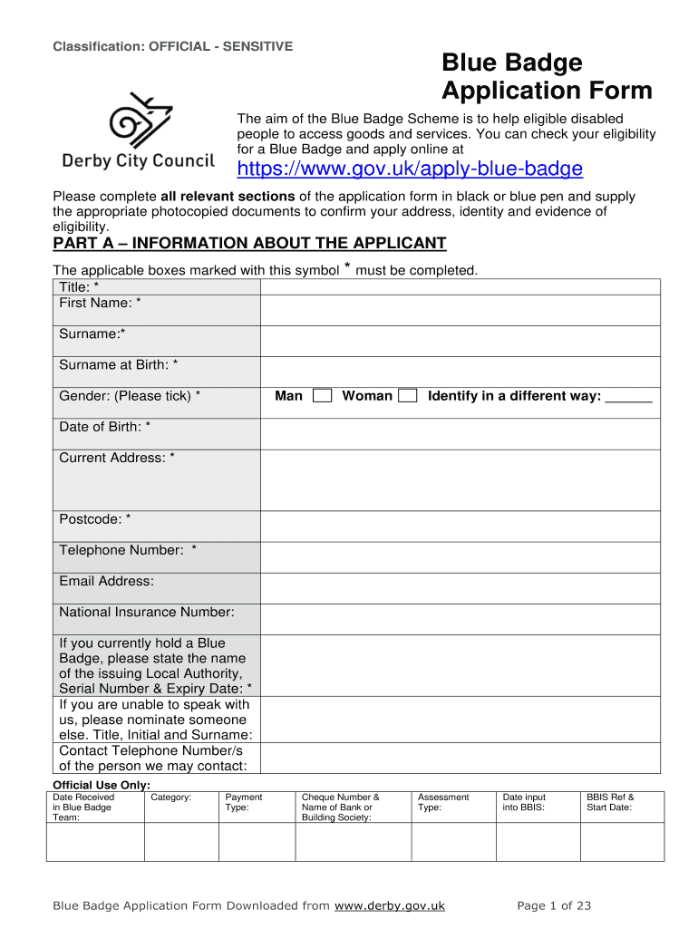 council blue badge application Preview on Page 1