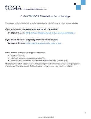 OMA COVID-19 Attestation Form Package