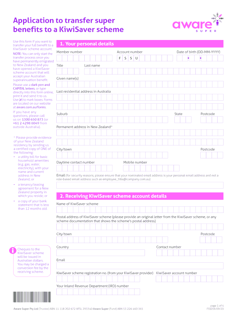 Fillable Online Application to transfer super benefits to a KiwiSaver