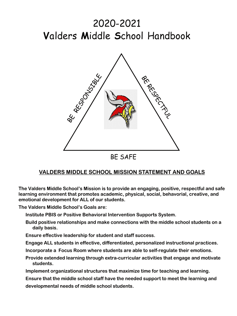 Fillable Online Middle School Student Services Valders Area School