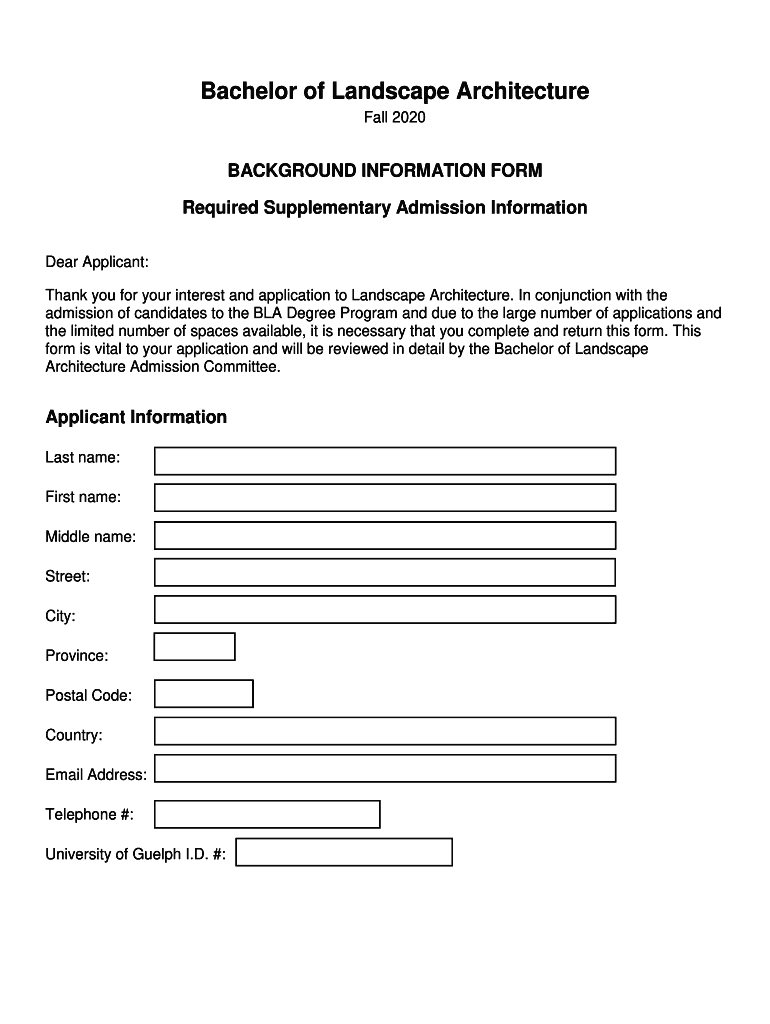 Fillable Online admission uoguelph BLA Background Information Form (BIF ...