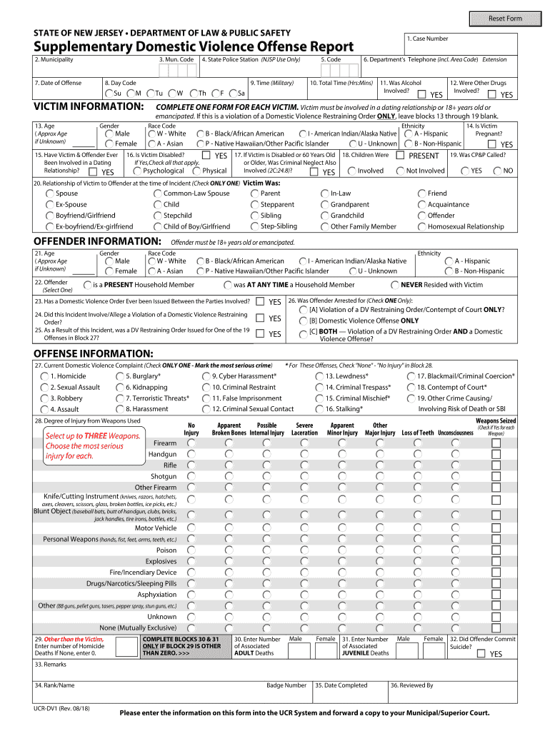 UCR Domestic Violence Form Preview on Page 1