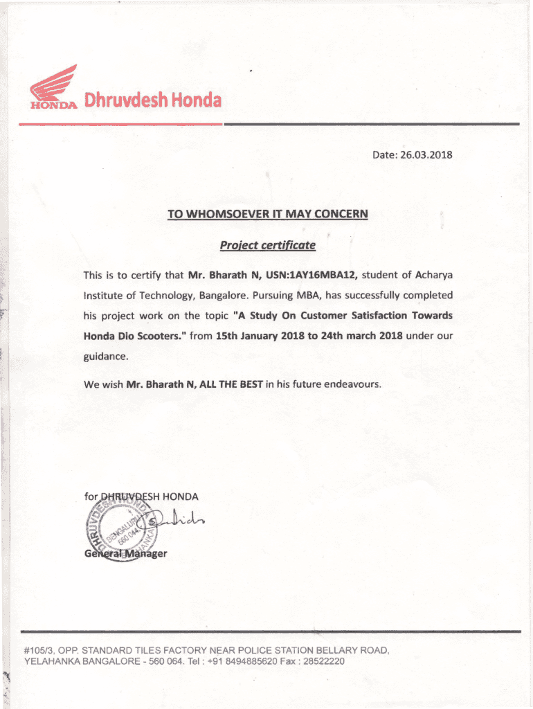 honda internship certificate Preview on Page 1