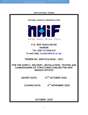 NHIF/016/2020-2021 FOR THE SUPPLY, DELIVERY, INSTALLATION, TESTING AND COMMISSIONING OF STRUCTURED CABLINGFOR NHIF BRANC