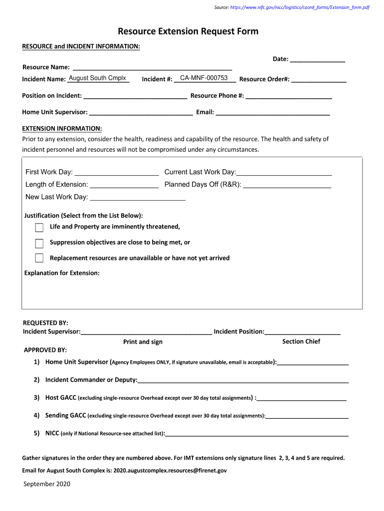 Resource Extension Request Form Fill Online, Printable, Fillable