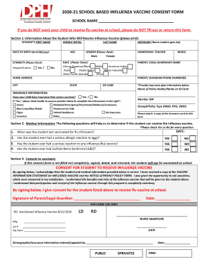 2020-21 SCHOOL BASED INFLUENZA VACCINE CONSENT FORM