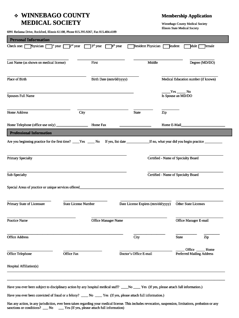 Employment Application Winnebago County Medical Society Doc