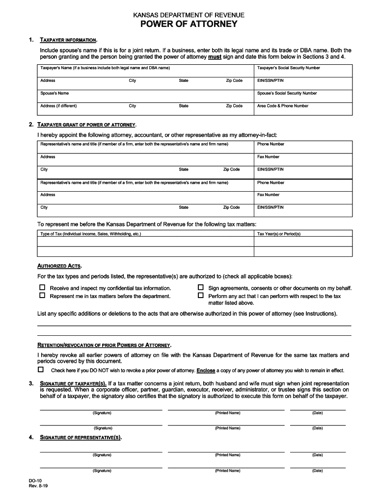 DO-10 Power of Attorney Rev 8019 Power of Attorney Preview on Page 1