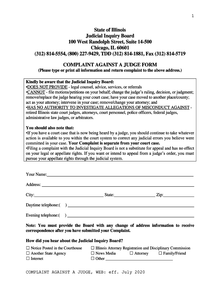 Get the State of Illinois Judicial Inquiry Board COMPLAINT Preview on Page 1