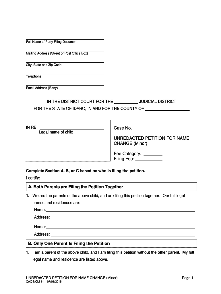 Petition to Change Name file: name Preview on Page 1