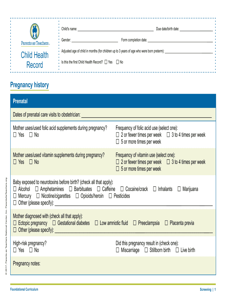 Fillable Online Child Health Record Is this the first Child Health