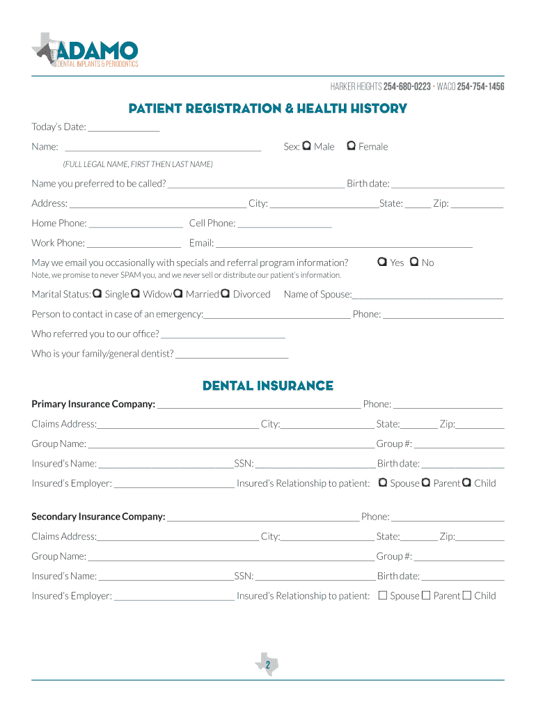 Fillable Online Adamo Dental Implants & Periodontics New Patient Form