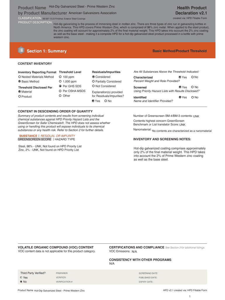 Product Name Hot-Dip Galvanized Steel - Prime Western Zinc Preview on Page 1