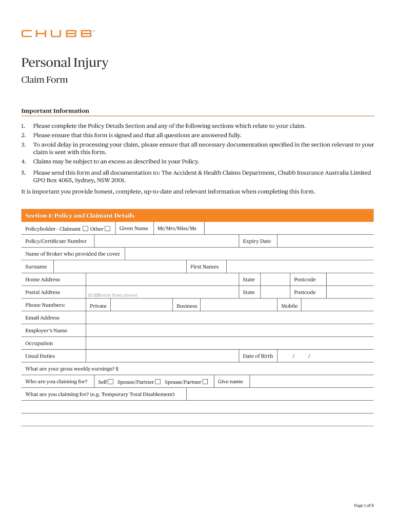 Fillable Online Journey Accident Claim Form Chubb Fax Email Print