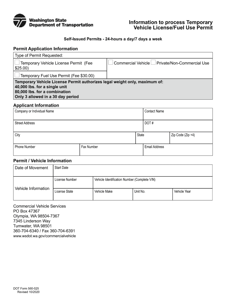 560-025 Information to Process temporary Vehcile License fuel Use Permit Preview on Page 1