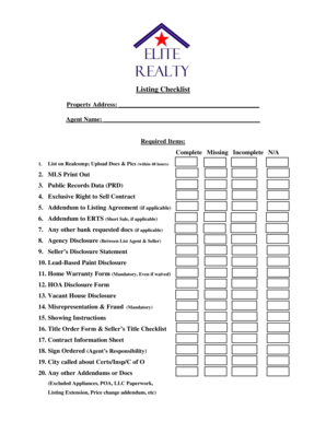 Real Estate Listing Checklist