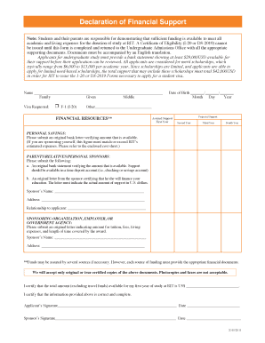 Declaration of Financial Support for RIT