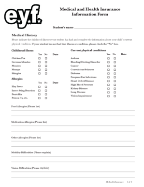 Student Medical and Health Insurance Information Form