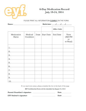 6-Day Medication Record