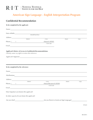 Baby sign language australia printable chart - Download a PDF recommendation form here - Rochester Institute of ... - ntid rit