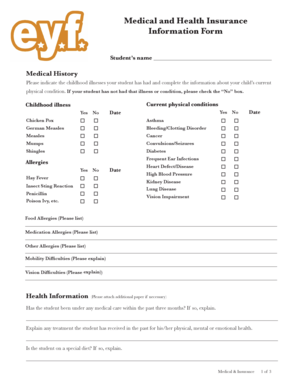 Student Medical and Health Insurance Information Form