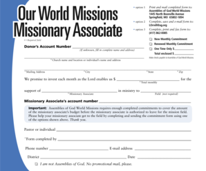 Assemblies of God World Missions Commitment Form