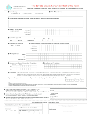 Toyota Dream Car Art Contest Entry Form
