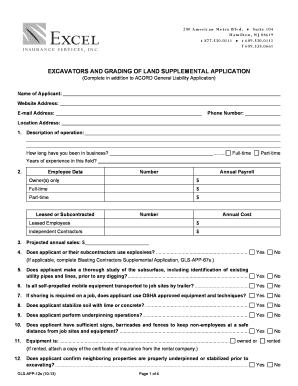 Excavators and Grading of Land Supplemental Application
